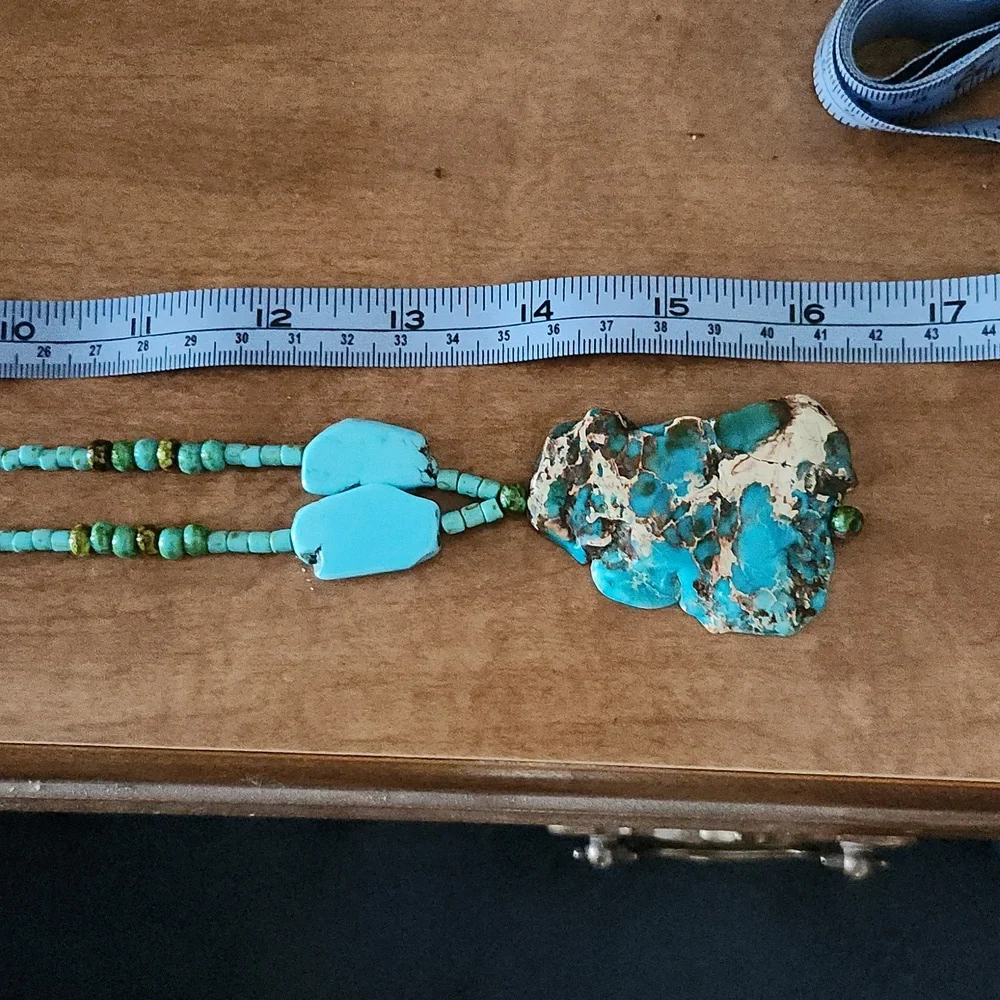 Large sea jasper and turquoise necklace - Picture 5 of 5